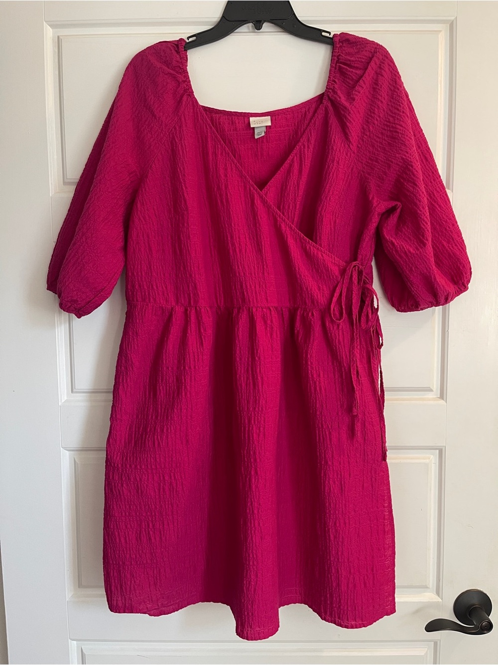 a new day Fuchsia Wrap Dress with Puff Sleeves
